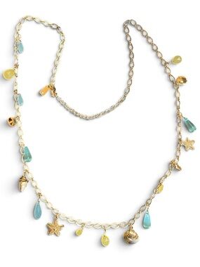Kate Spade Gold Tone Sea Life Charm Necklace Starfish Shell Blue Yellow